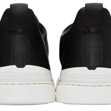 ZEGNA Black Leather Triple Stitch Sneakers