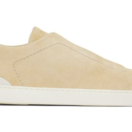 Zegna Light Cream Suede Triple Stitch Sneakers