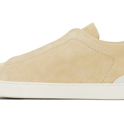 Zegna Light Cream Suede Triple Stitch Sneakers