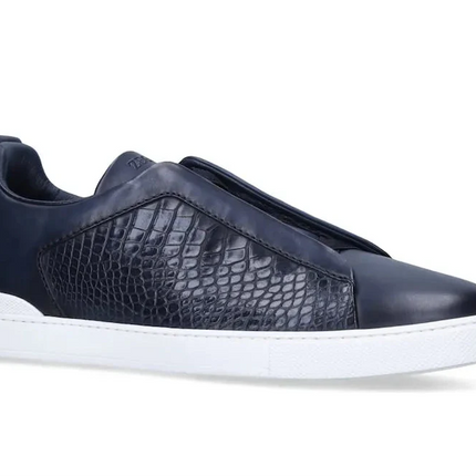 Zegna Crocodile Leather Triple Stitch "Navy Blue"