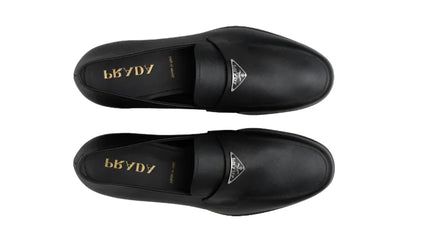PRADA Plaque Loafer Black Saffino Leather