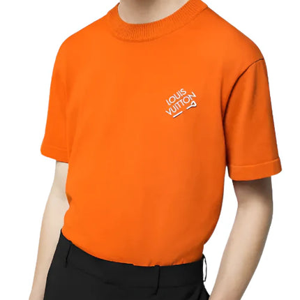 LV Embroidered Signature Short-Sleeved Cotton Crewneck Orange