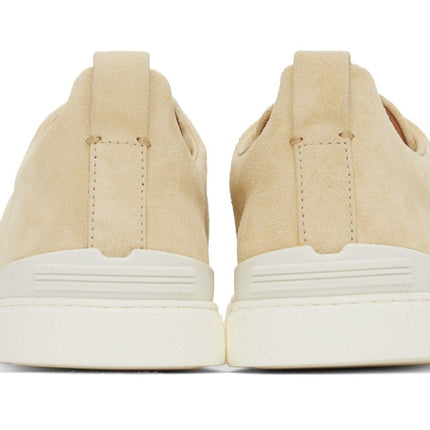 Zegna Light Cream Suede Triple Stitch Sneakers