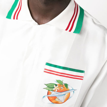 Casablanca Airways-print knitted-collar silk shirt