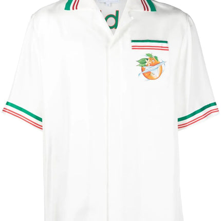 Casablanca Airways-print knitted-collar silk shirt