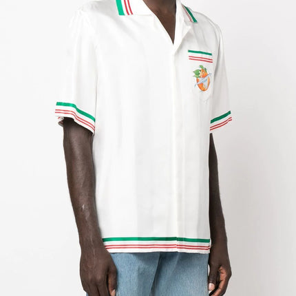 Casablanca Airways-print knitted-collar silk shirt