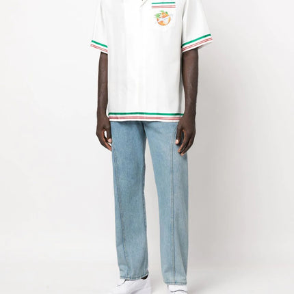 Casablanca Airways-print knitted-collar silk shirt