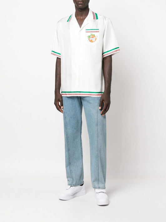 Casablanca Airways-print knitted-collar silk shirt