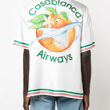 Casablanca Airways-print knitted-collar silk shirt