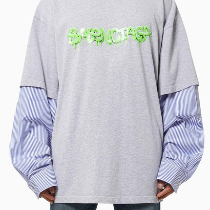BALENCIAGA Slime Patched Sleeve Shirt in Organic Vintage Jersey & Poplin