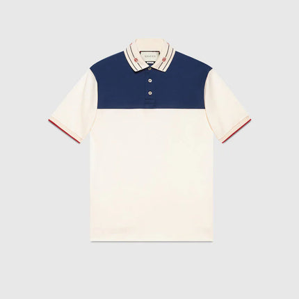 Cotton polo with embroidered collar