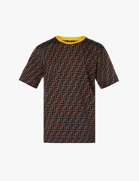 FENDI Monogram-print contrast-trim cotton-jersey T-shirt