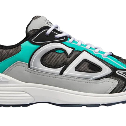 Dior B22 Anthracite Gray Mesh And Black & Green Low Top Sneakers