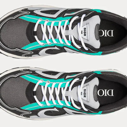 Dior B22 Anthracite Gray Mesh And Black & Green Low Top Sneakers