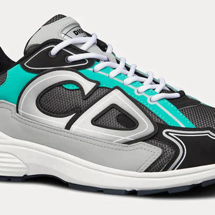 Dior B22 Anthracite Gray Mesh And Black & Green Low Top Sneakers
