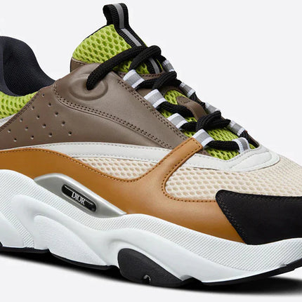 Dior B22 Green and White Technical Mesh with Ebony and Camel Smooth Calfskin