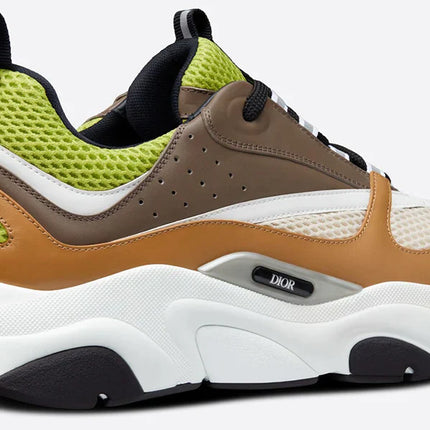 Dior B22 Green and White Technical Mesh with Ebony and Camel Smooth Calfskin
