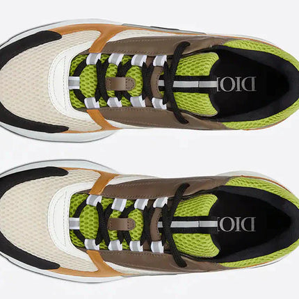 Dior B22 Green and White Technical Mesh with Ebony and Camel Smooth Calfskin