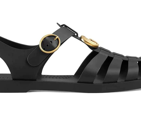 靴 GUCCI Rubber Buckle Strap Sandals Gucci Rubber Buckle Strap Sandals - Black – kicksfor