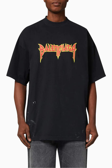 BALENCIAGA Splatter Paint Logo Large Fit T-shirt in Cotton Jersey